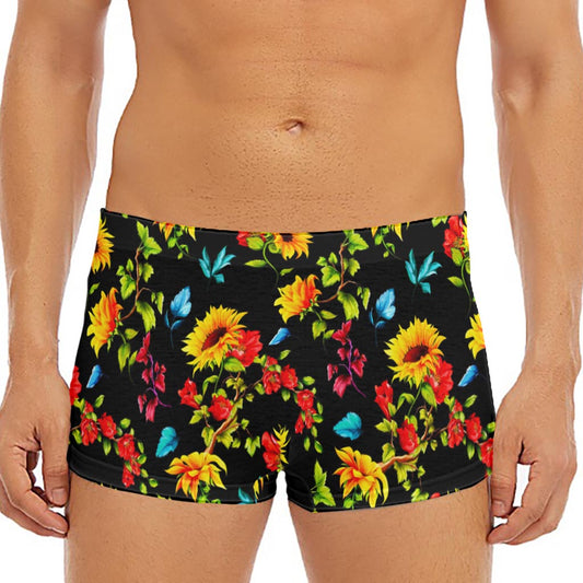 Sunflower Floral Pattern Print Men's Short Boxer Briefs