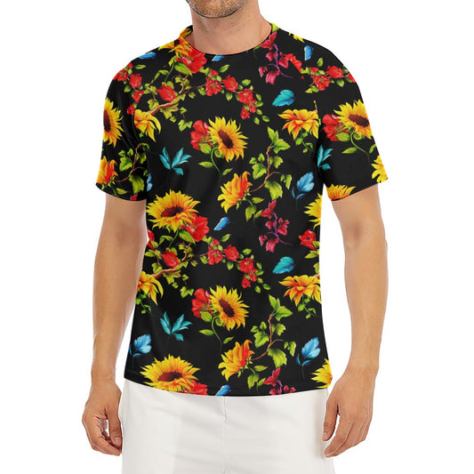Sunflower Floral Pattern Print Men's Short Sleeve Rash Guard