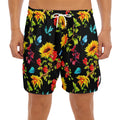 Sunflower Floral Pattern Print Men's Split Running Shorts