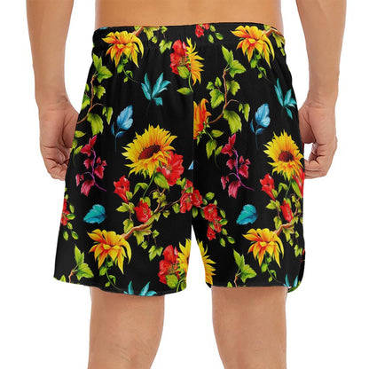 Sunflower Floral Pattern Print Men's Split Running Shorts