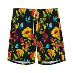 Sunflower Floral Pattern Print Men's Sports Shorts