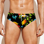 Sunflower Floral Pattern Print Men's Swim Briefs