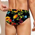 Sunflower Floral Pattern Print Men's Swim Briefs