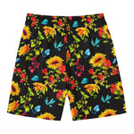 Sunflower Floral Pattern Print Men's Swim Trunks