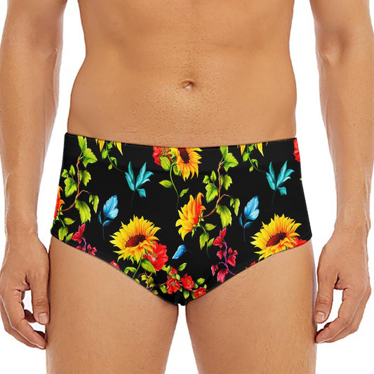 Sunflower Floral Pattern Print Men's Triangle Swim Briefs