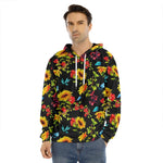 Sunflower Floral Pattern Print Men's Velvet Pullover Hoodie