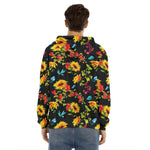 Sunflower Floral Pattern Print Men's Velvet Pullover Hoodie