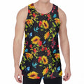 Sunflower Floral Pattern Print Men's Velvet Tank Top