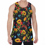Sunflower Floral Pattern Print Men's Velvet Tank Top