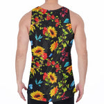 Sunflower Floral Pattern Print Men's Velvet Tank Top