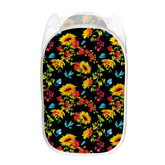 Sunflower Floral Pattern Print Mesh Laundry Hamper