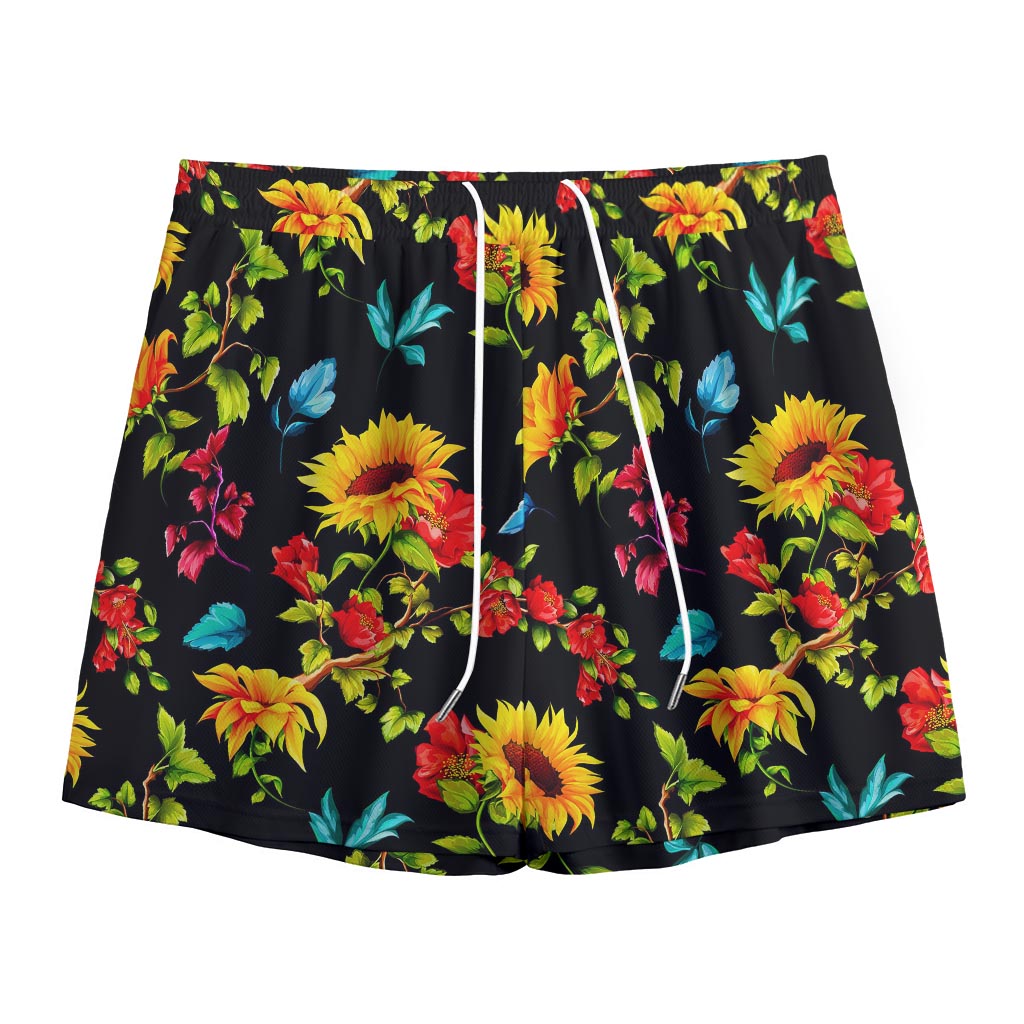 Sunflower Floral Pattern Print Mesh Shorts