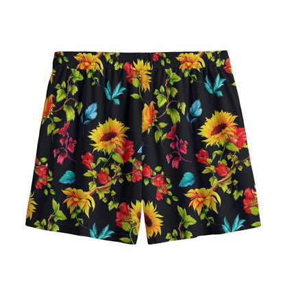 Sunflower Floral Pattern Print Mesh Shorts