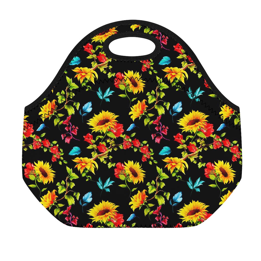 Sunflower Floral Pattern Print Neoprene Lunch Bag