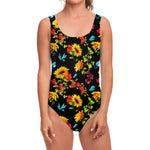 Sunflower Floral Pattern Print One Piece Swimsuit