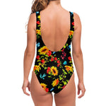 Sunflower Floral Pattern Print One Piece Swimsuit