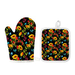 Sunflower Floral Pattern Print Oven Mitt And Pot Holder Set
