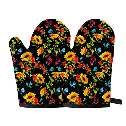 Sunflower Floral Pattern Print Oven Mitts