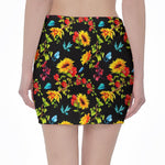 Sunflower Floral Pattern Print Pencil Mini Skirt