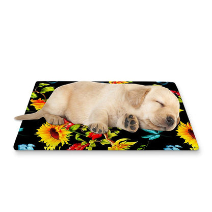 Sunflower Floral Pattern Print Pet Cooling Mat Cover
