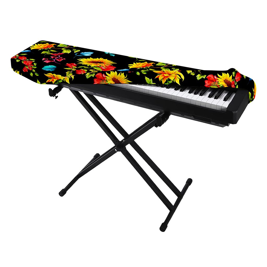 Sunflower Floral Pattern Print Piano Keyboard Cover