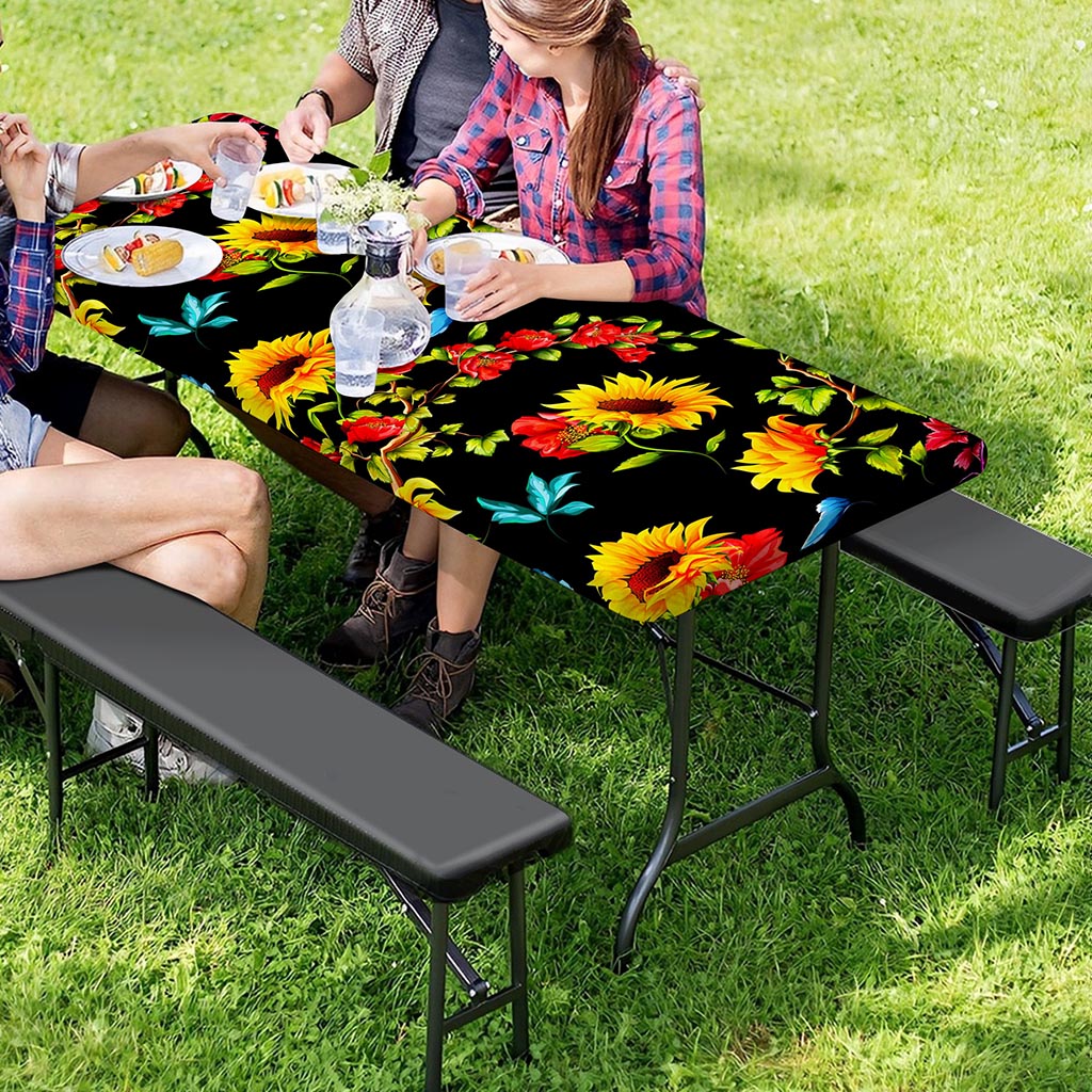 Sunflower Floral Pattern Print Picnic Table Cover