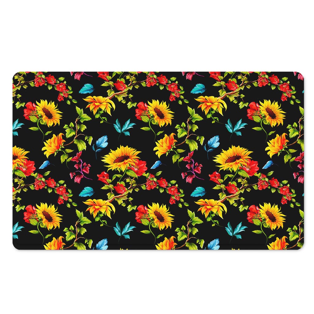 Sunflower Floral Pattern Print Polyester Doormat