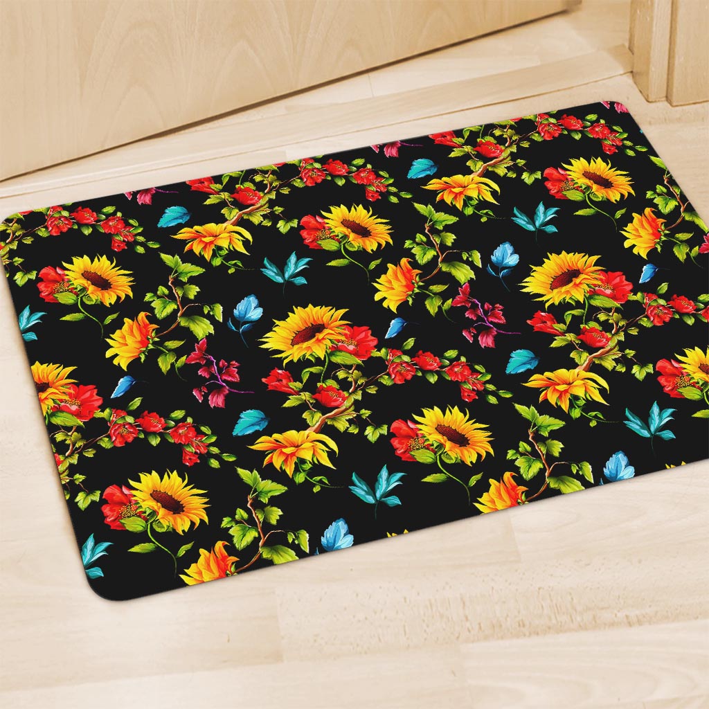 Sunflower Floral Pattern Print Polyester Doormat
