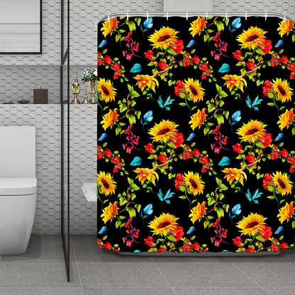 Sunflower Floral Pattern Print Polyester Shower Curtain