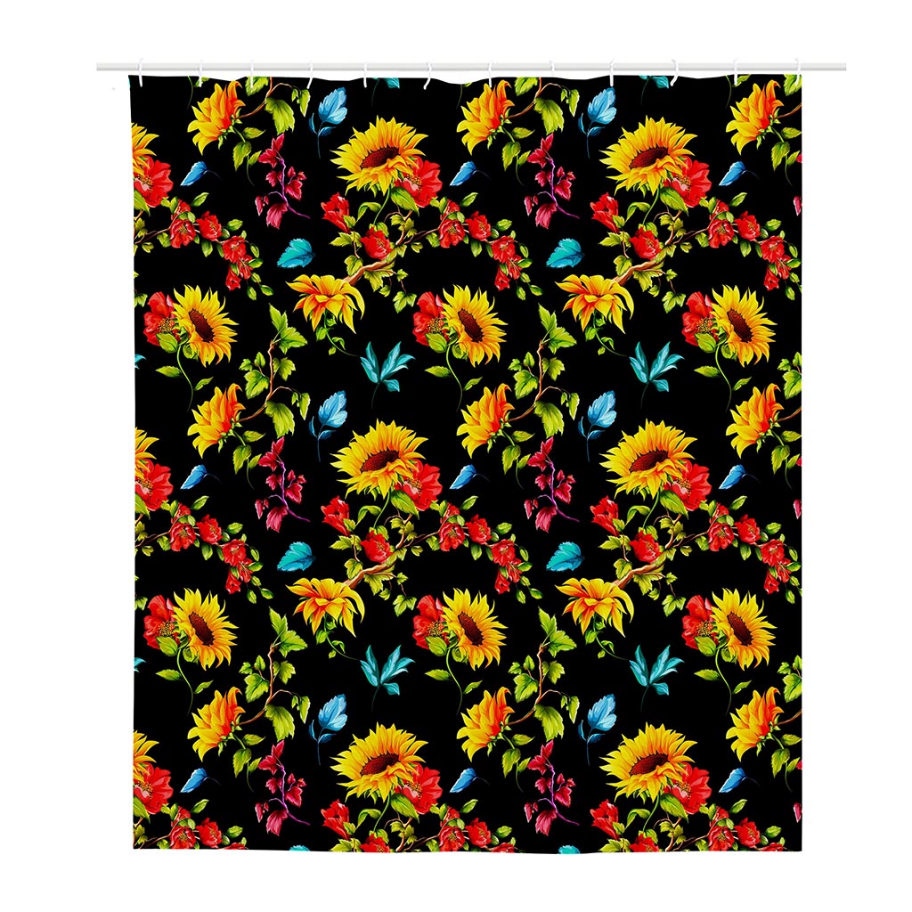 Sunflower Floral Pattern Print Polyester Shower Curtain