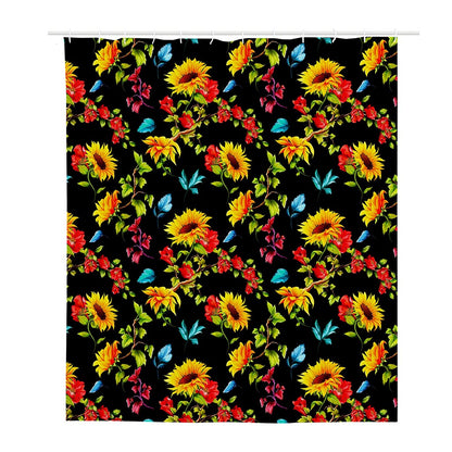 Sunflower Floral Pattern Print Polyester Shower Curtain