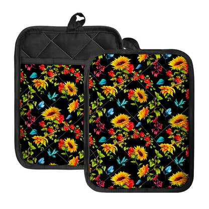 Sunflower Floral Pattern Print Pot Holders With Pocket