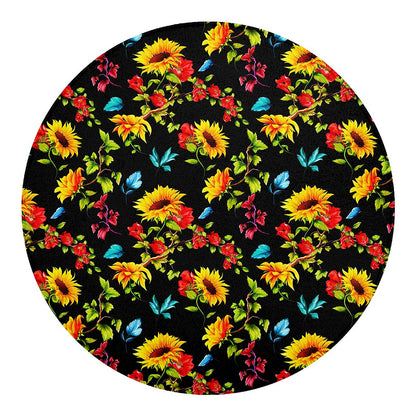 Sunflower Floral Pattern Print Round Blanket