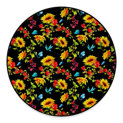 Sunflower Floral Pattern Print Round Floor Mat