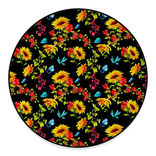 Sunflower Floral Pattern Print Round Floor Mat