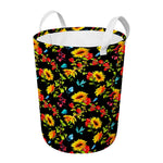 Sunflower Floral Pattern Print Round Laundry Basket