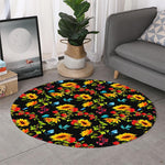 Sunflower Floral Pattern Print Round Rug