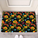 Sunflower Floral Pattern Print Rubber Doormat