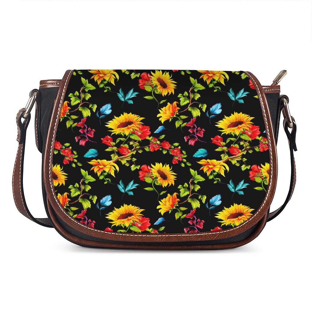 Sunflower Floral Pattern Print Saddle Bag
