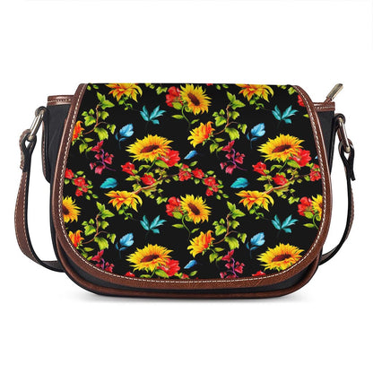 Sunflower Floral Pattern Print Saddle Bag