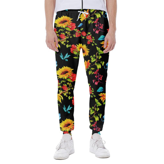 Sunflower Floral Pattern Print Scuba Joggers