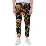 Sunflower Floral Pattern Print Scuba Joggers