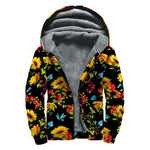 Sunflower Floral Pattern Print Sherpa Lined Zip Up Hoodie