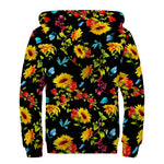 Sunflower Floral Pattern Print Sherpa Lined Zip Up Hoodie
