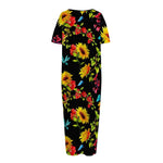 Sunflower Floral Pattern Print Short Sleeve Long Nightdress