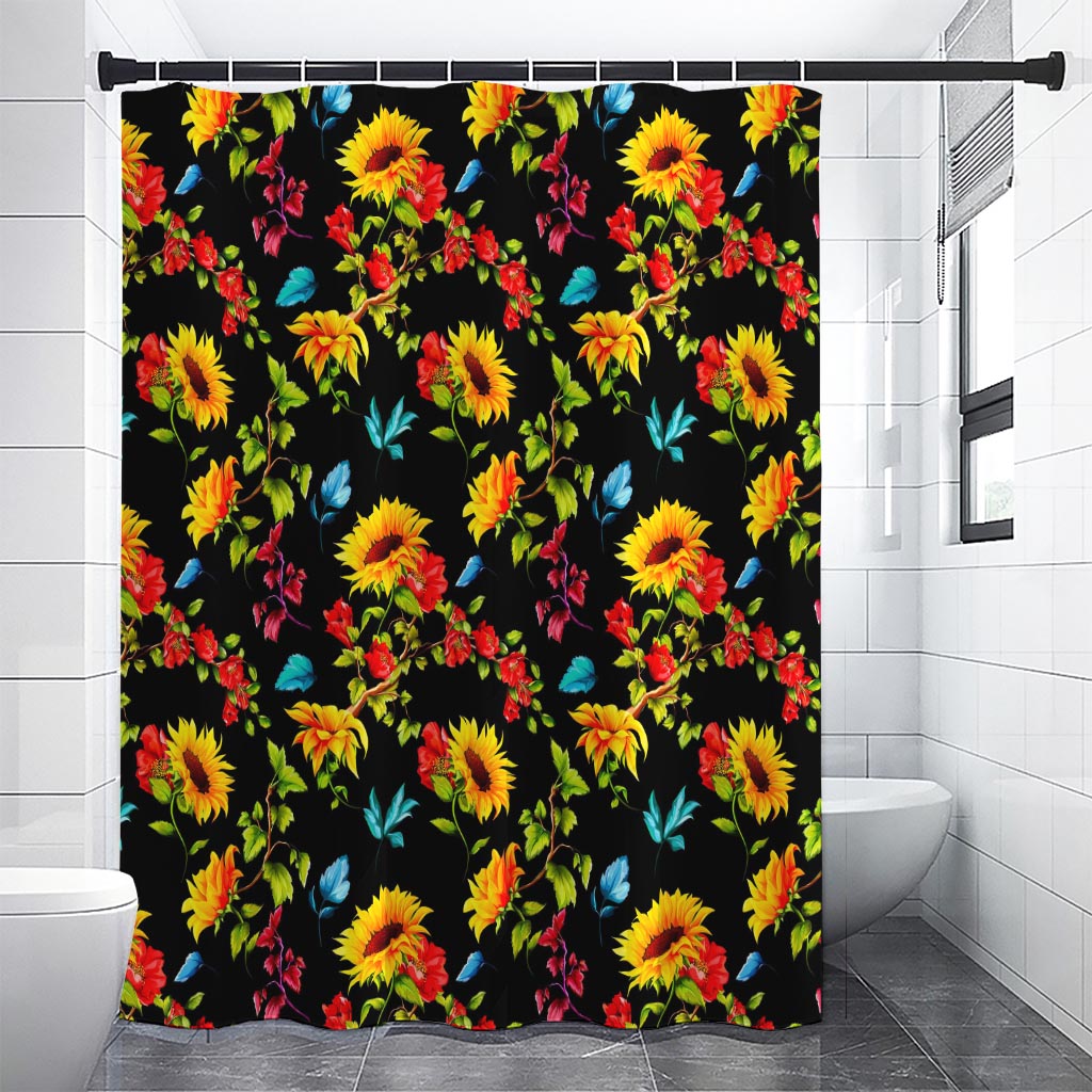 Sunflower Floral Pattern Print Shower Curtain