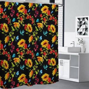 Sunflower Floral Pattern Print Shower Curtain