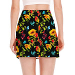 Sunflower Floral Pattern Print Side Slit Mini Skirt