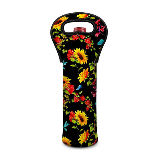 Sunflower Floral Pattern Print Single Neoprene Wine Tote
