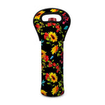 Sunflower Floral Pattern Print Single Neoprene Wine Tote